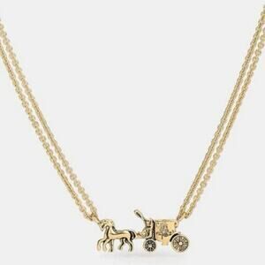 Coach Horse And Carriage Double Chain Gold Necklace NWT